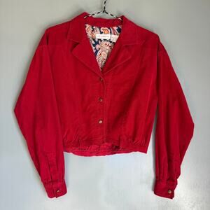 Vintage LIZ CLAIBORNE Women's 10 Red Corduroy *Hand Cropped Jacket Frayed Ends